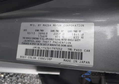 2013 Mazda Mazda3 I Sv z USA, uszkodzony, nr VIN JM1BL1TG3D1797052